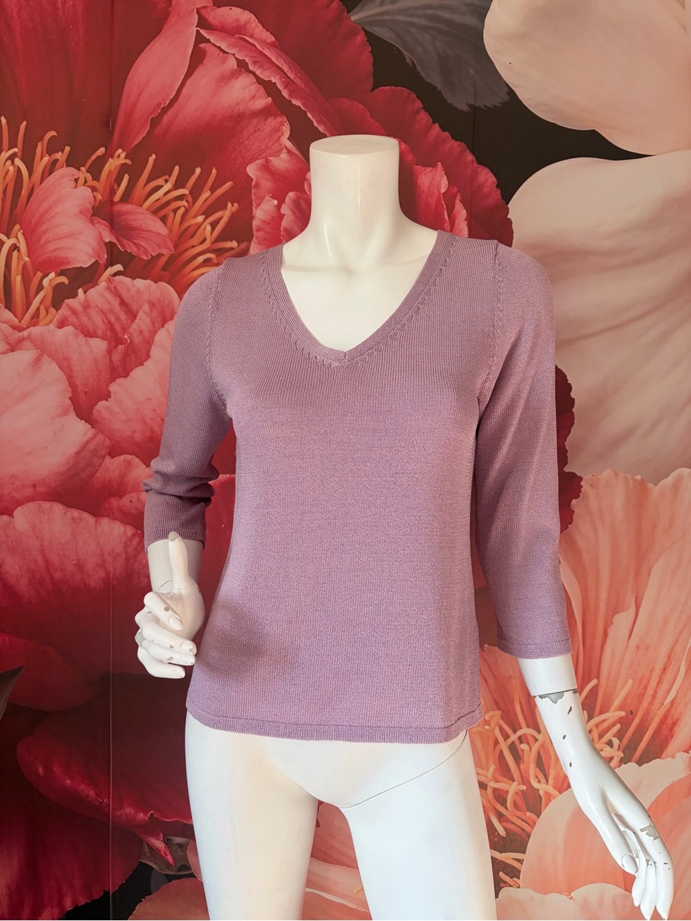 Eileen Fisher PL Powder Pink V-Neck Knit Top Italian Yarn NWT